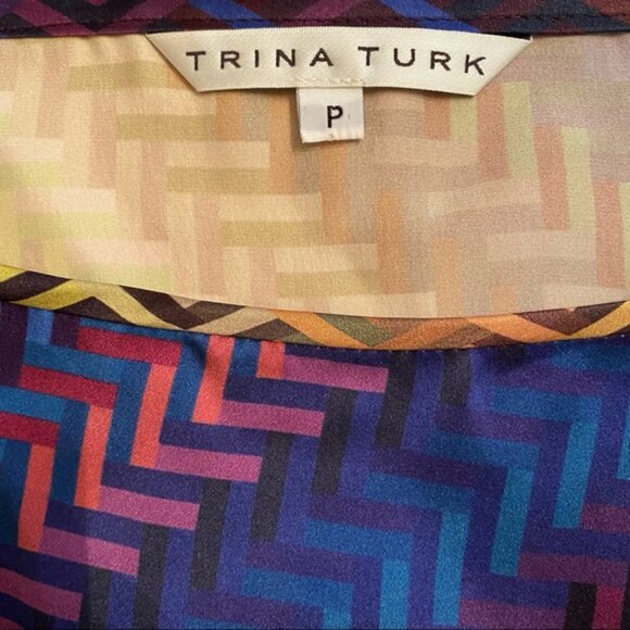 TRINA TURK TOP BLOUSE BLUE GOLD MULTI COLOR SILK SIZE S - Picture 8 of 9